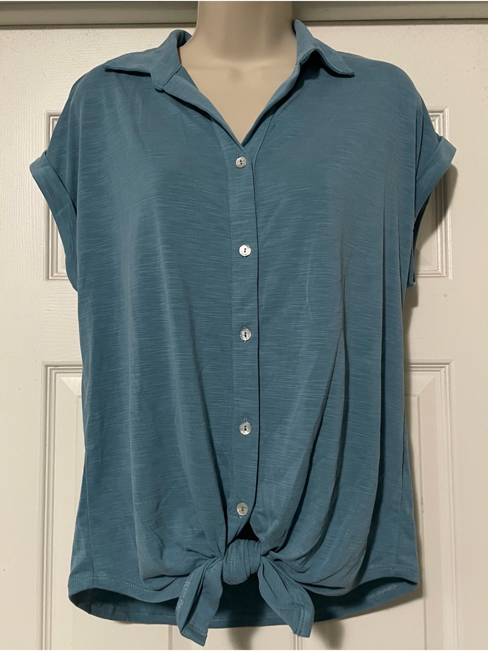 Green Envelope Blue Tie-Front Button Down Shirt